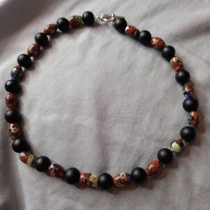 Black onyx and goldstone chocker